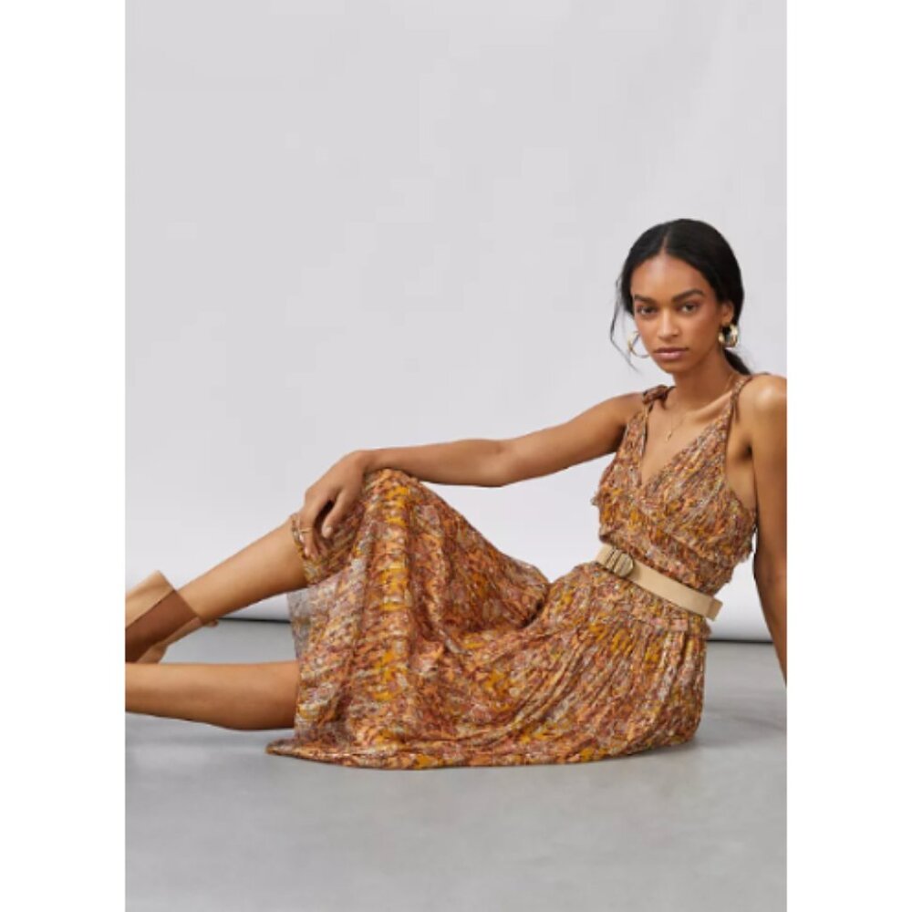 NWT Anthropologie Let Me Be Shimmer Floral Pleated Midi Dress XL - Picture 8 of 8
